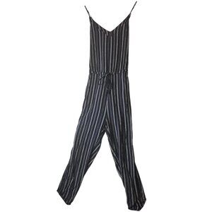 Roxy Women's M Jumpsuit‎ Open Back Navy White Stripes Nautical Coastal Zipper